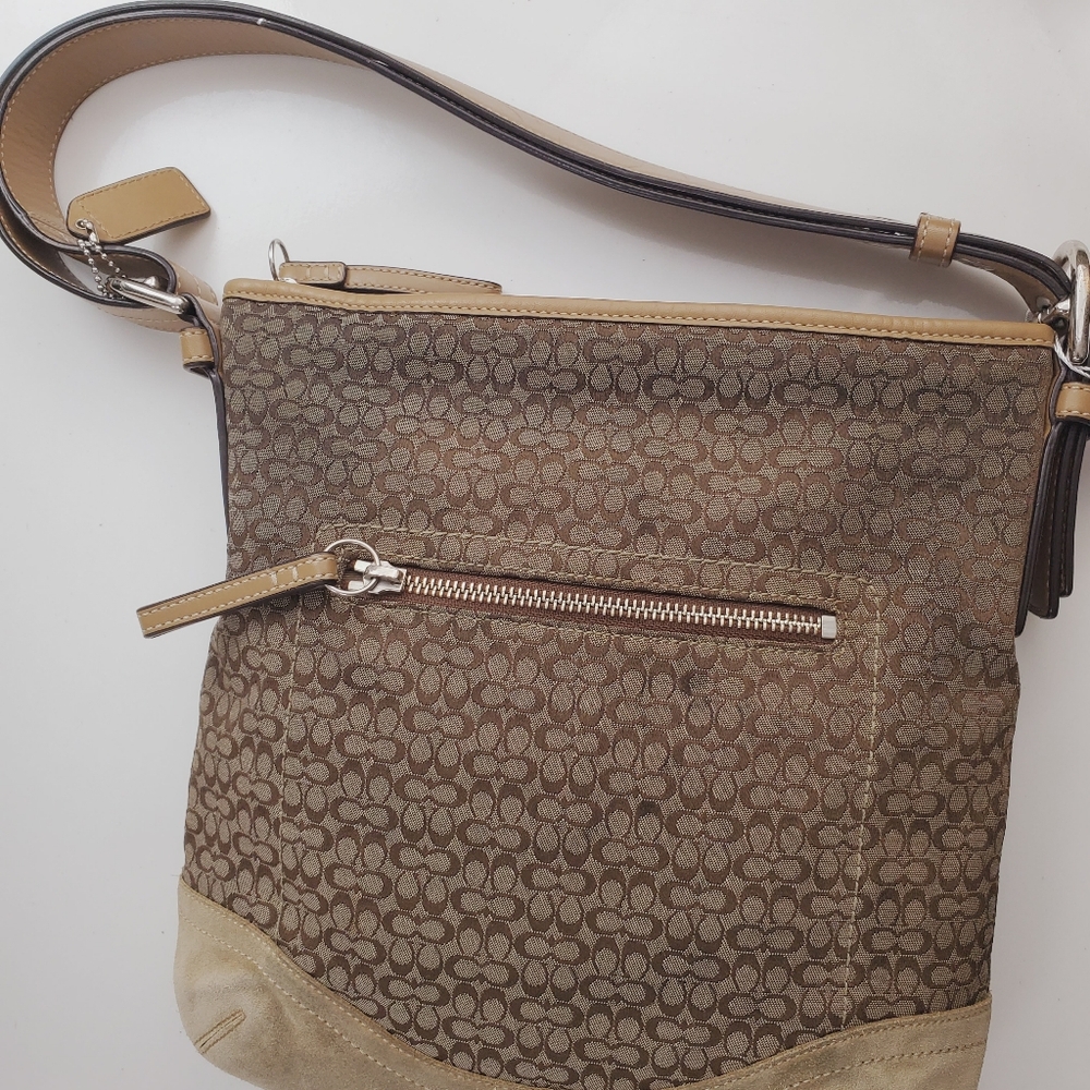 COACH East-West Jacquard Signature Suede Shoulder Bag Hobo Purse F11395 Handbag - Picture 2 of 16